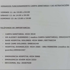 62ed – Carpa Sanitaria y Hidratación y otros teléfonos de importancia