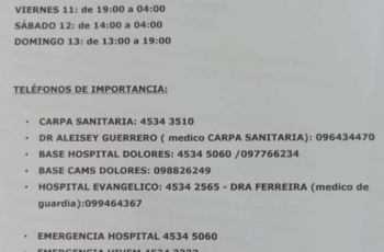 62ed – Carpa Sanitaria y Hidratación y otros teléfonos de importancia